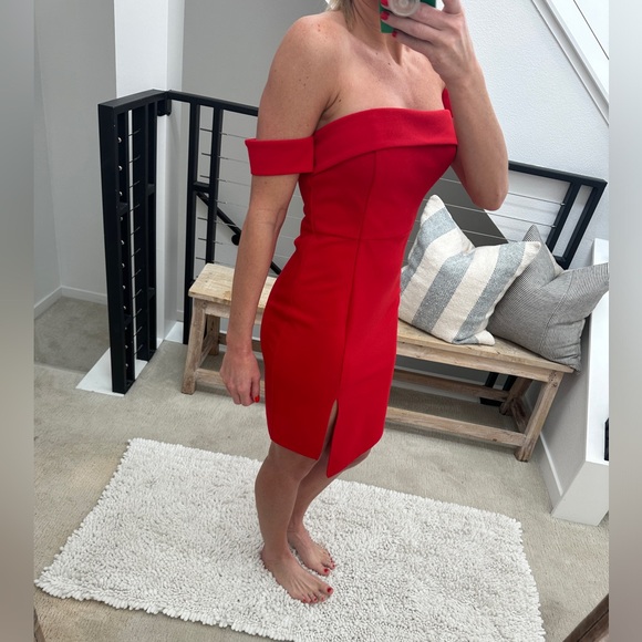 Red off the shoulder formal wedding event mini dress L - Picture 3 of 10